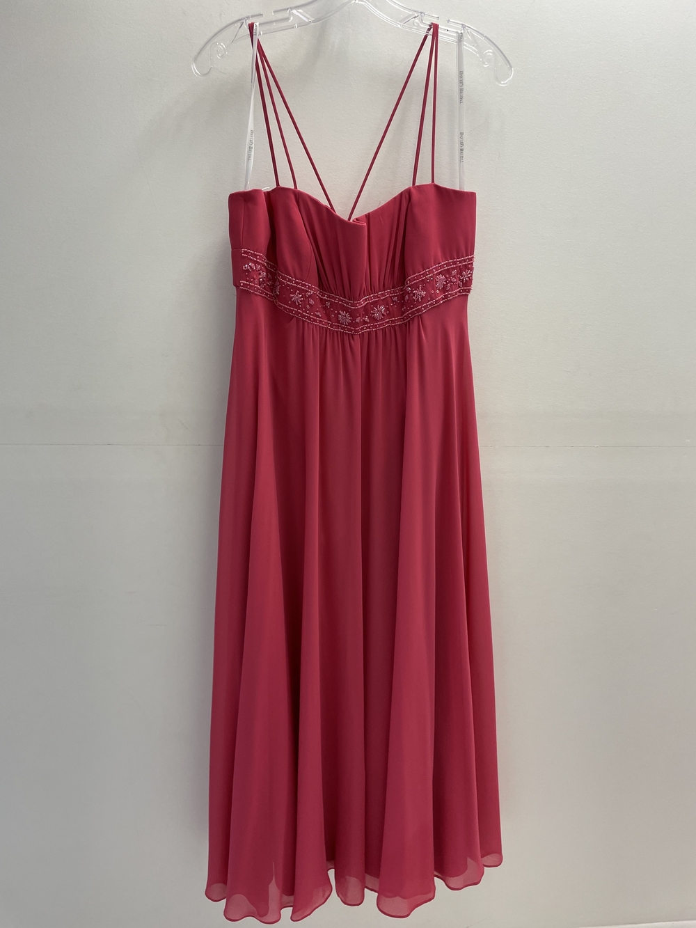 David's Bridal Berry Spaghetti-Strap Dress with Embellished Waistband Size 14